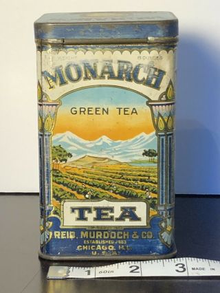 Vintage Antique Monarch GREEN TEA 8 oz tin,  reid murdoch & co,  Chicago IL 2