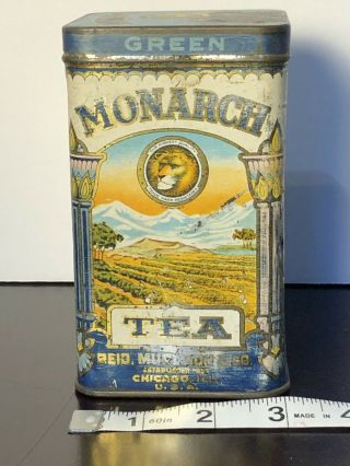 Vintage Antique Monarch GREEN TEA 8 oz tin,  reid murdoch & co,  Chicago IL 4