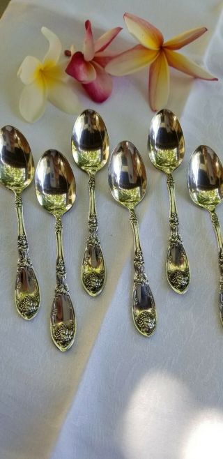 Vintage Antique William Rogers Silverplate Demitasse Spoons Six Grape Pattern
