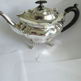 Vintage Silver Plate Epns Oval Fluted Tea Pot Teapot On 4 Splayed Feet Gleaming