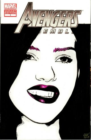 Avengers Assemble 1 Blank Variant With Scarlett Johansson Painted Sketch