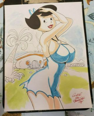 Betty Rubble Flintstones Art Drawing Painting Signed By Key
