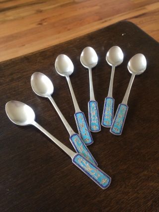 Set Of Six (6) Korean Sterling Silver Plated Demitasse Coffee Spoons,  1973