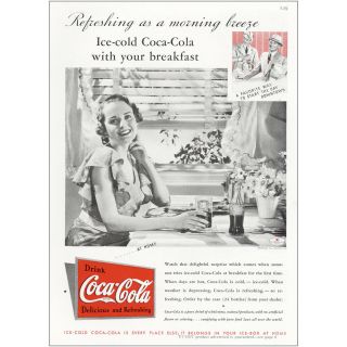 1935 Coca Cola: Refreshing As A Morning Breeze Vintage Print Ad