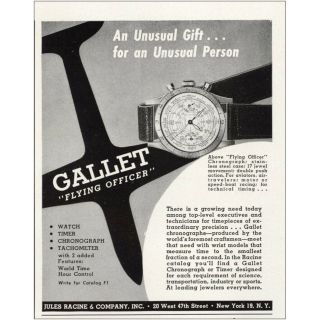 1950 Gallet Watch: Flying Officer Vintage Print Ad
