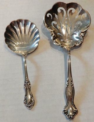 18 - 1900’s Two Pierced Shell Bowl Sterling Silver Table Spoons - Both Have Monos
