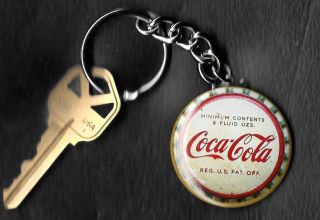Coca - Cola Vintage Bottle Cap 6 Ozs.  Keychain Key Chain