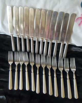 ANTIQUE R.  S.  P.  CO.  MERIDEN SILVER PLATED FLATWARE 24 KNIVES & FORKS 3