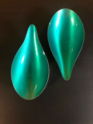Pair Vintage Reed & Barton Green Enameled Silver - Plated Dishes Mid Century 65
