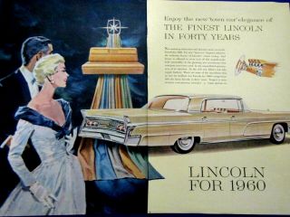 1960 Lincoln Town Car Print Ad - 8.  5 X10.  5 " Lincoln 2 Page Ad