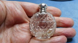 Antique English Hobnail Glass Sterling Silver Topped Perfume Bottle N7932