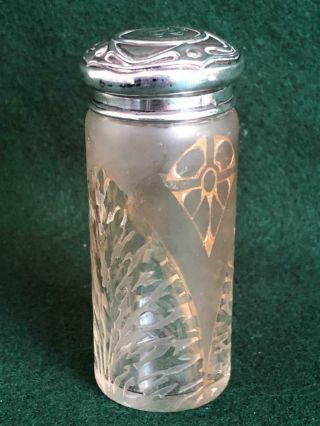 Edwardian Art Nouveau H/m Sterling Silver Topped Crystal Cosmetic Pot B’ham 1909