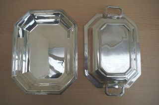 Antique Silver Plated Serving Dish With Lid Rectangular Art Deco Vintage