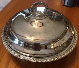 Round Silver Plate Serving Bowl Dish With Lid - - Unbranded
