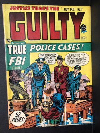 Justice Traps The Guilty 7 1948 Pre - Code Crime Joe Simon Jack Kirby Prize Vg,