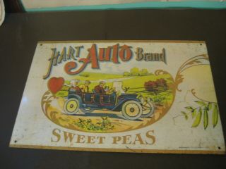 Hart Auto Brand Sweet Peas Stecher Lith Co Tin Sign Antique Car