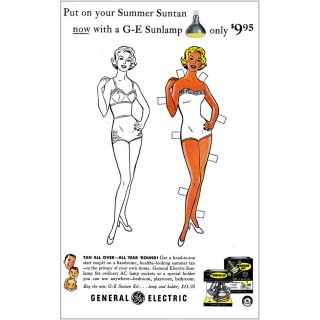 1958 Ge Sunlamp: Paper Doll Vintage Print Ad