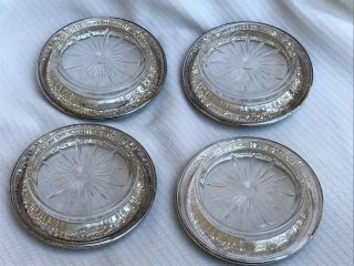 4 Vintage Frank M.  Whiting Sterling Silver Floral Repousse Coasters /Ash Trays 5