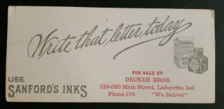 Decker Bros.  Lafayette Ind.  Ink Blotter Use Sandford 