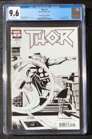 Cgc 9.  6 Thor 1 Jack Kirby 1:1000 Remastered Sketch Bw Variant Marvel The Mighty