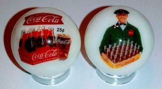 Set Of 2 Coca Cola Glass 1 " Logo Marble With Stand