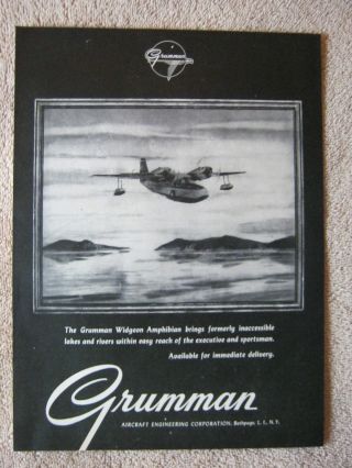 Vintage 1945 Grumman Widgeon Amphibian Seaplane Aircraft Airplane Print Ad