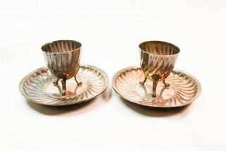 18th Century Mj Silver Hand Crafted Egg Cup Set Rare