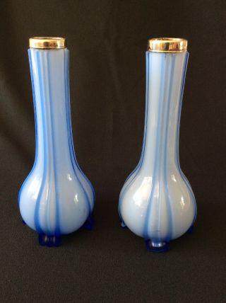 English Hallmarked London Silver Topped Glass Bud Vases 8 Inch Tall 1903