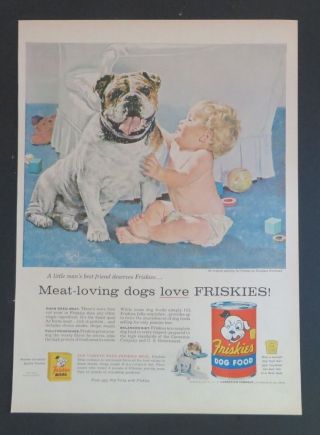 Print Ad 1956 Friskies Dog Food Douglass Crockwell Boxer Vintage Art