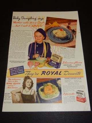 Vintage 1940 Baby Dumpling/blondie/anne Shirley Rko Radio/royal Desserts Ad