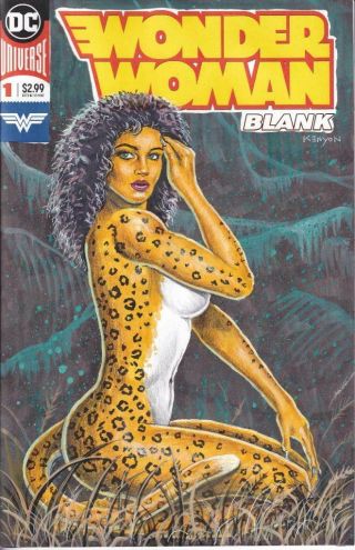 Cheetah Sexy Art On Wonder Woman Blank Sketch Cover Signed W/coa