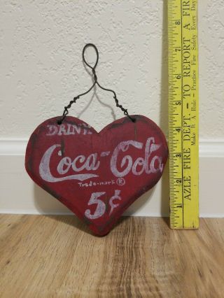 Handmade Vintage Look " Drink Coca Cola " Heart Wooden Sign
