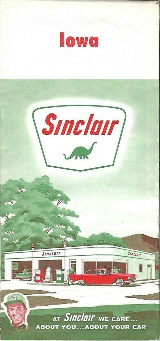 1962 Sinclair Oil Road Map Iowa Sioux City Cedar Rapids Waterloo Des Moines