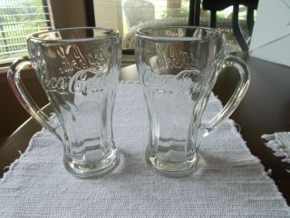 Set Of 2 Libbey Thick Clear Glass Coca Cola Glasses With Handles 12 Ounces
