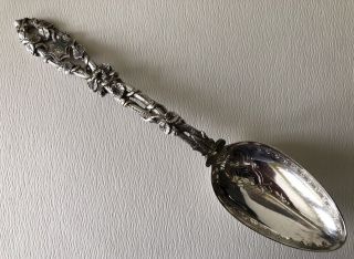 Antique Cast Silver Foliage Leaf Branch Bright Cut Engraved Large Serving Spoon