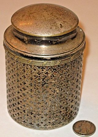 Antique Watrous Mfg Co Nickel Silver Tea Caddy W/ Glass Jar & Lid Lattice Vgd A -
