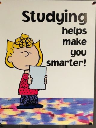 Peanuts Snoopy Rare Poster Studying Makes.  17x 22 Sally