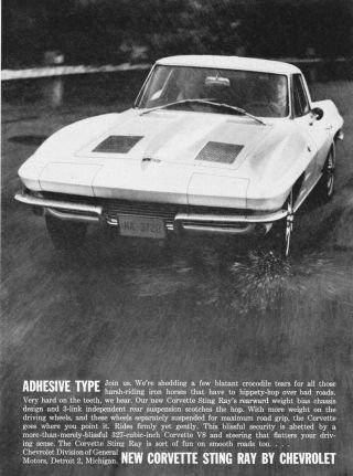 1963 Chevrolet Corvette Sting Ray Coupe Photo " Adhesive Type " Vintage Print Ad