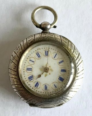 Antique Solid Silver Swiss Fob Watch Enamel Face Circa 1900
