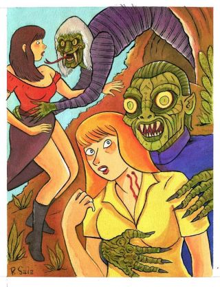 Richard Sala Watercolor & Ink Art 11x14 Horror Monsters Snake Women