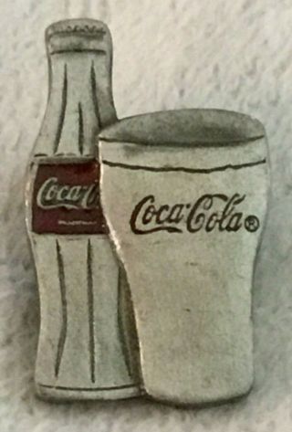 1997 Coca - Cola Pewter Hat / Lapel Pin Coke Bottle & Glass