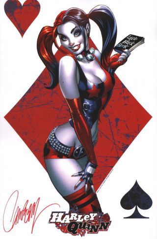 J Scott Campbell Signed Dc Comic Batman Art Print Harley Quinn Little Black Book