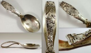 Antique Victorian Paye & Baker P&b Sterling Baby Child W Doll Cat & Dog Spoon