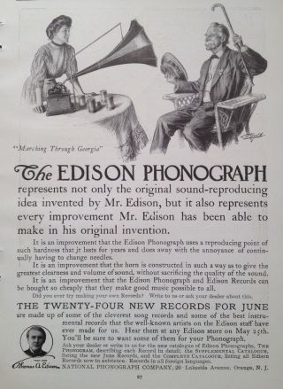 1908 Ad (j5) National Phonograph Co.  Orange,  Nj.  Edision Phonograph