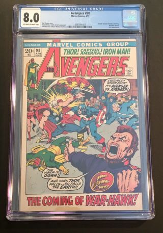 Avengers 98 Marvel 1972 Bronze Age Comic Book Cgc Graded 8.  0 Barry Smith Art