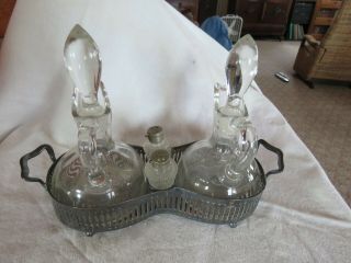 Vintage Antique Glass Oil Vinegar Salt Pepper Cruet Set