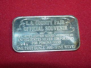 One Troy Ounce 999,  Fine Silver L.  A.  County Fair Souvenir From 1977