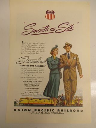 Vintage 1944 Print Ad Union Pacific Railroad Train L.  A.  Streamliner