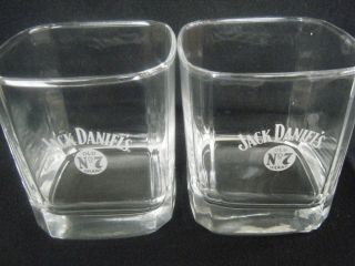 2 Jack Daniels Square Glasses W/ White Lettering