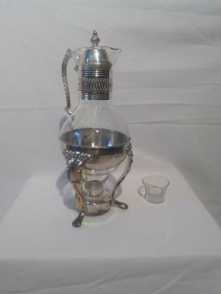 Vintage Silver Plate Corning Brand Heat Proof Glass Coffee Carafe With Lid